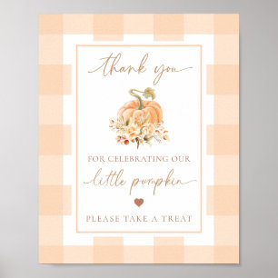 Peach Gingham A Little Pumpkin Baby Shower Favours Poster