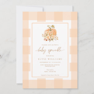 Peach Gingham A Little Pumpkin Baby Sprinkle Invitation