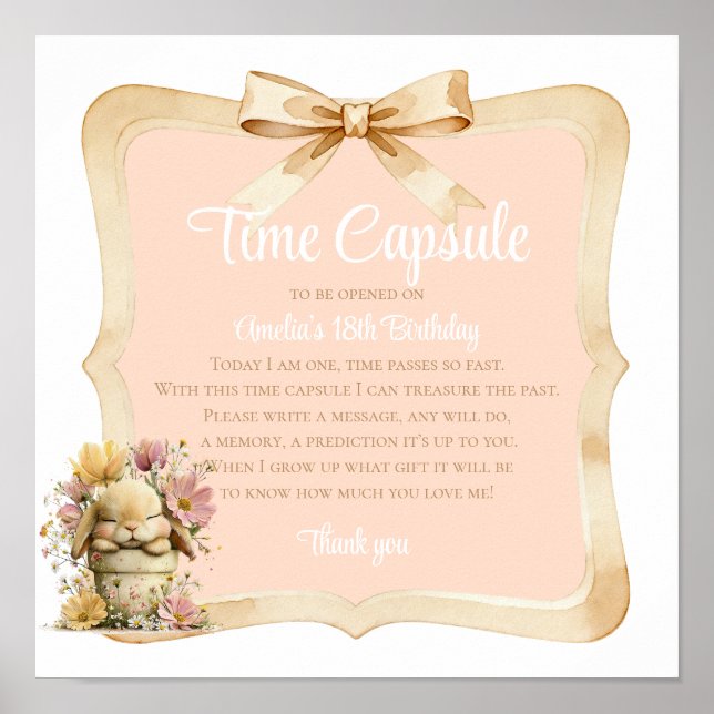 Peach Gingham Bunny 1st Birthday Sign (Front)