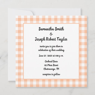 Peach Gingham Country Wedding Invitation