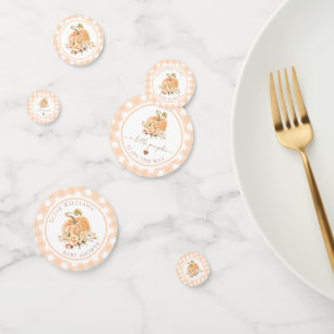 Peach Gingham Fall A Little Pumpkin Is On The Way Confetti