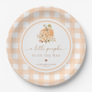 Peach Gingham Fall Pumpkin Pop It When She Pops Paper Plate