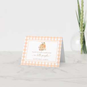 Peach Gingham Fall Pumpkin Thank You Card