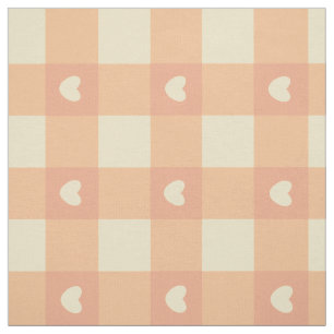 Peach Gingham Heart Pattern, Cute Kawaii Checked Fabric
