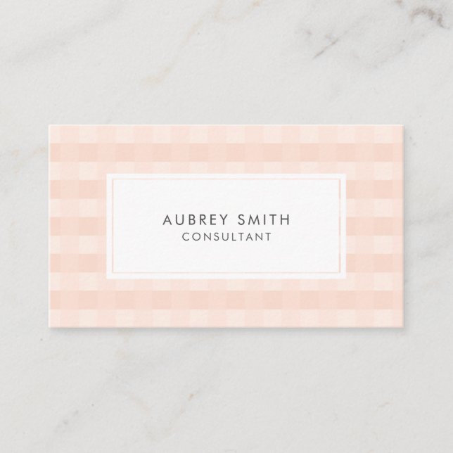 Peach Gingham Pattern Professional Business Card (Front)