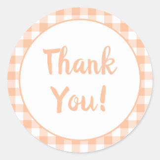 Peach Gingham Thank You Classic Round Sticker