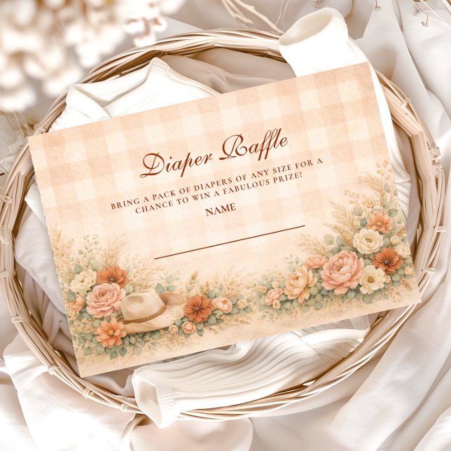 Peach Gingham Western Floral Diapper Raffle Enclosure Card (Creator Uploaded)