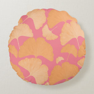 Peach Ginkgo Botanical Dream 1 Round Pillow