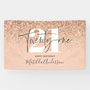 Peach girly modern glitter chic 21 birthday decor banner