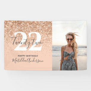 Peach girly modern glitter chic  birthday decor  banner