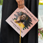 Peach Glitter In Honour of Photo Tribute Graduatio Graduation Cap Topper<br><div class="desc">Elegant memorial graduation cap topper featuring a peach glitter background,  white ombre overlay,  a photo of the person who is no longer here,  the saying "this one's for you!",  name,  and birth/death dates.</div>