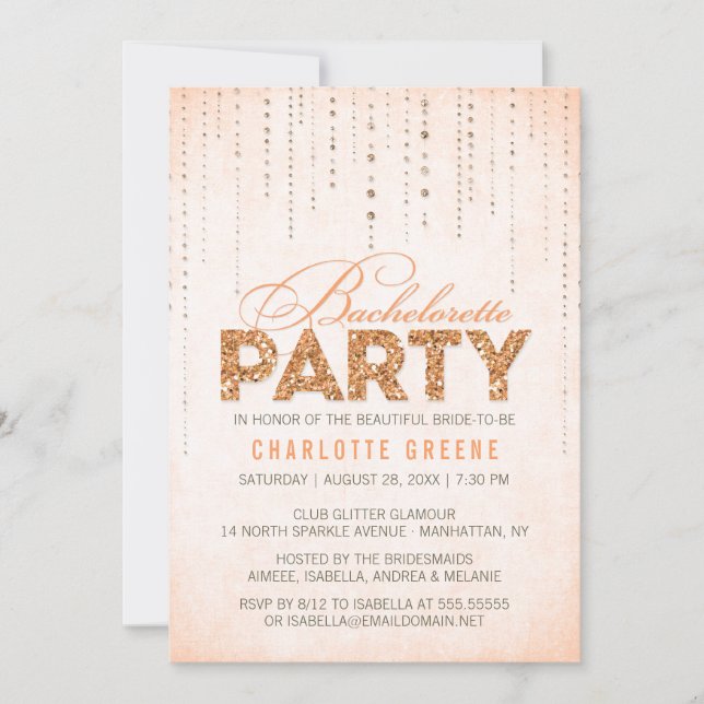 Peach Glitter Look Bachelorette Party Invitation (Front)