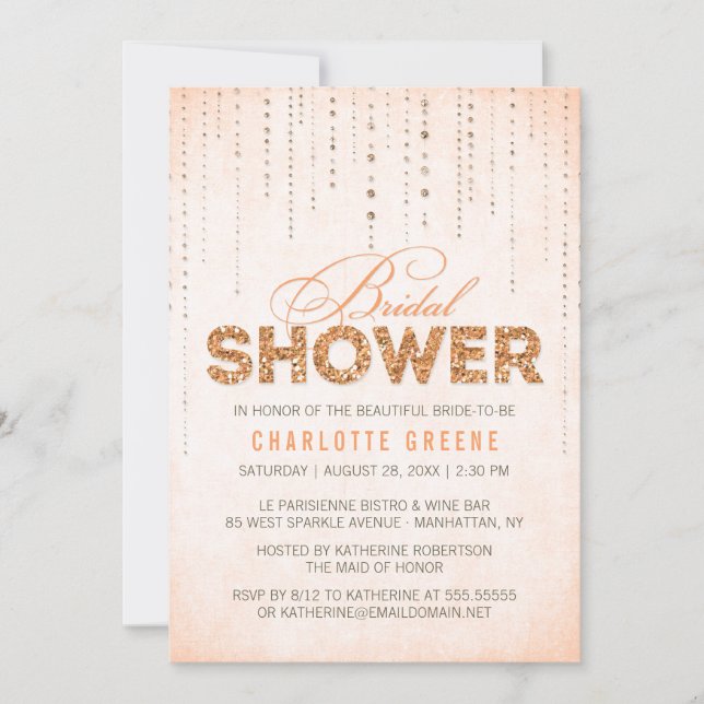 Peach Glitter Look Bridal Shower Invitation (Front)