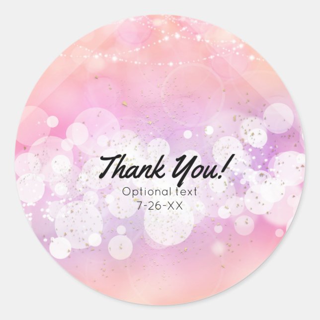 Peach Glow Sparkle Lights Glam Birthday Party Classic Round Sticker (Front)