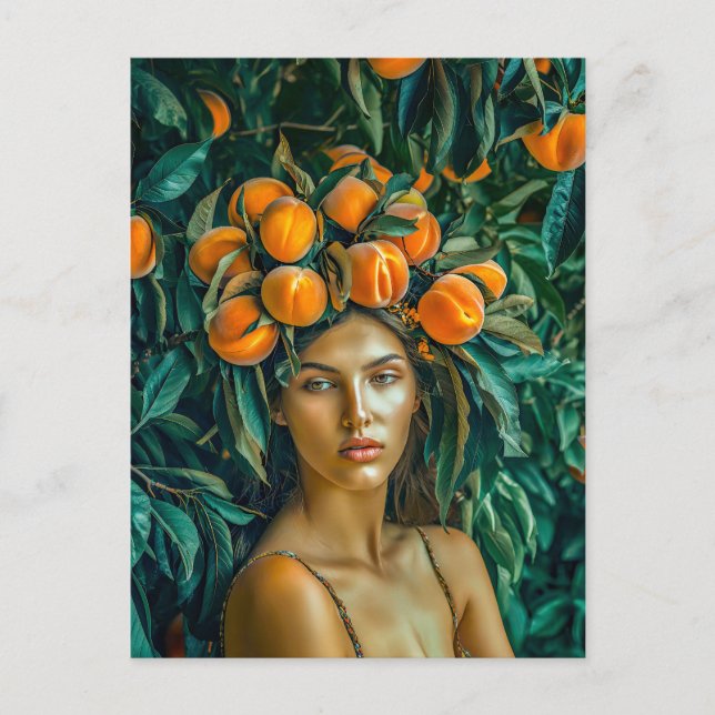 Peach Goddess in Greenery Holiday Postcard (Front)