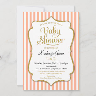 Peach Gold Baby Shower Invitation Neutral Boy Girl
