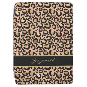 Peach Gold Black Leopard Print with Your Name iPad Air Cover