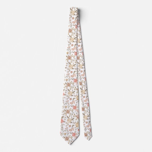 Peach gold blush watercolor roses summer pattern tie (Front)