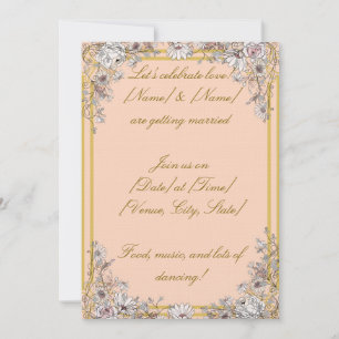 Peach & Gold Botanical Wedding Invitation   Elegan