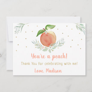 Peach Gold Floral Birthday Thank You Card