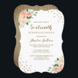 Peach Gold Floral Confetti 16th Birthday Party Invitation<br><div class="desc">More Pretty Floral Birthday Invitations in the Little Bayleigh Store!</div>