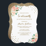 Peach Gold Floral Confetti 16th Birthday Party Invitation<br><div class="desc">More Pretty Floral Birthday Invitations in the Little Bayleigh Store!</div>