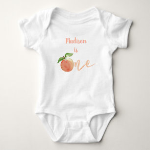 Peach Gold Floral First Birthday Baby Bodysuit