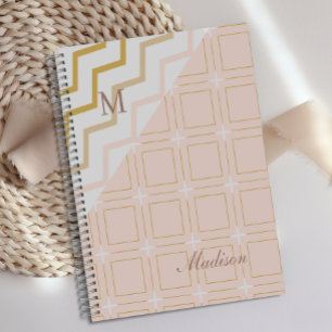 Peach Gold Geometric Trendy Monogram Planner
