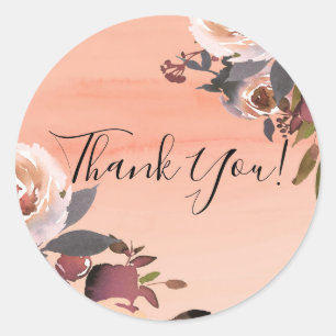 Peach & Gold Glitter Floral Modern Bridal Shower Classic Round Sticker