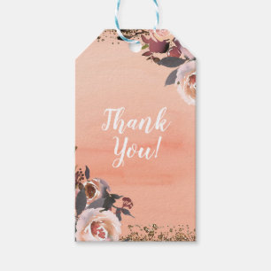 Peach & Gold Glitter Floral Modern Bridal Shower Gift Tags