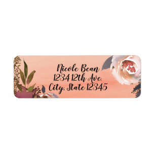 Peach & Gold Glitter Floral Modern Chic Invitation