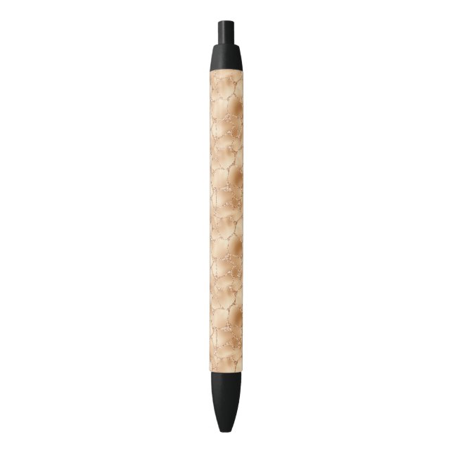 Peach Gold Glitter Glam Sparkle Giraffe Print Black Ink Pen (Front Vertical)