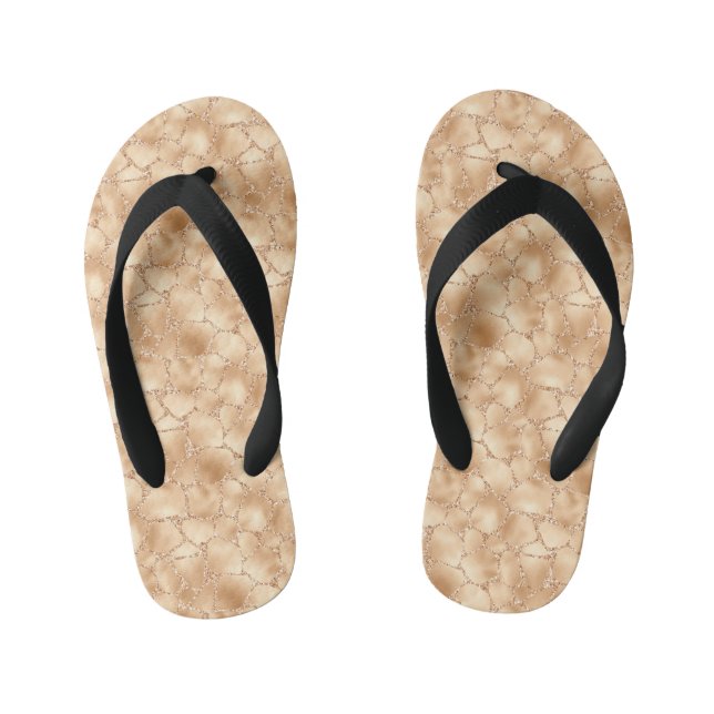 Peach Gold Glitter Glam Sparkle Giraffe Print Kid's Flip Flops (Footbed)