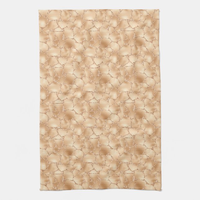 Peach Gold Glitter Glam Sparkle Giraffe Print Kitchen Towel (Vertical)