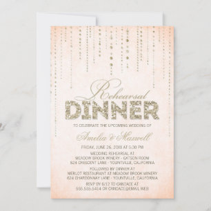Peach & Gold Glitter Look Rehearsal Dinner Invite