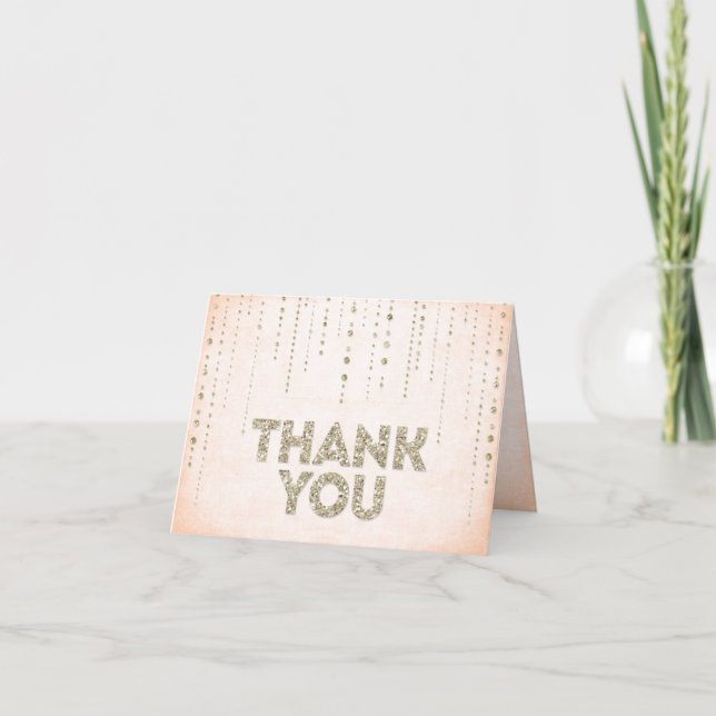 Peach & Gold Glitter Look Thank You Card (Front)