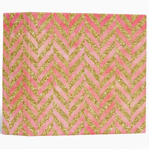 Peach & Gold Glitter Watercolor Herringbone Binder