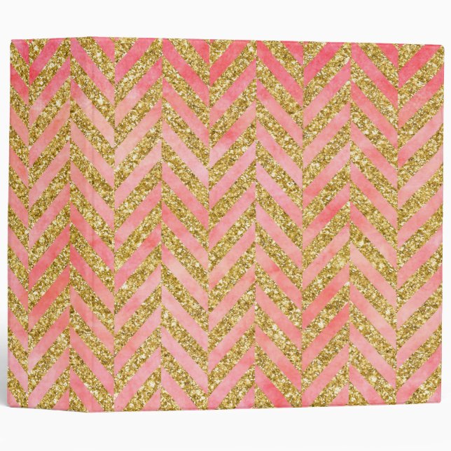 Peach & Gold Glitter Watercolor Herringbone Binder (Front/Spine)