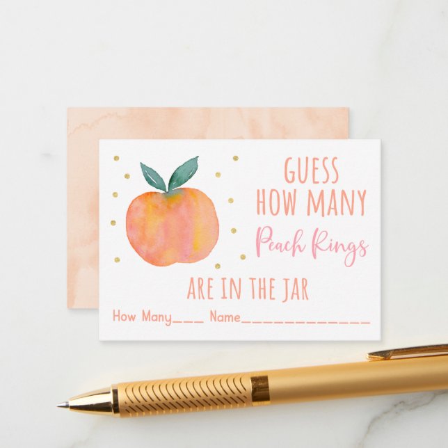 Peach Gold Guess How Many Game Enclosure Card (Front/Back In Situ)