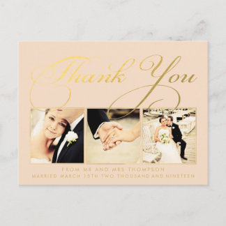 Peach Gold Mariage Merci photo carte postale