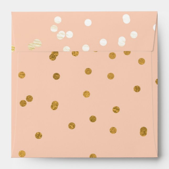 Peach & Gold Shiny Confetti Dots Chic Modern Envelopes (Back (Top Flap))