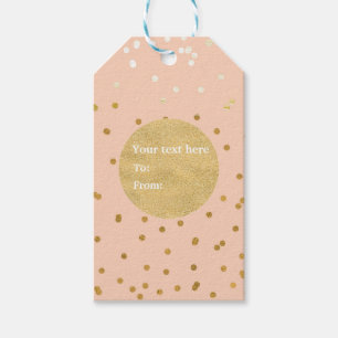 Peach & Gold Shiny Confetti Dots Chic Modern Gift Tags