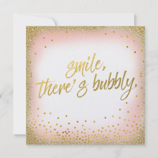 Peach Gold Smile There's Bubbly Invitation Pearl (Front)