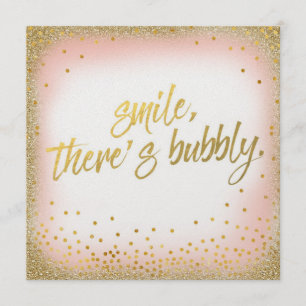 Peach Gold Smile There's Bubbly Invitation Pearl