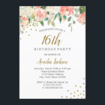 Peach Gold Watercolor Floral 16th Birthday Party Invitation<br><div class="desc">More pretty floral Birthday Invitations in the Little Bayleigh Store!</div>