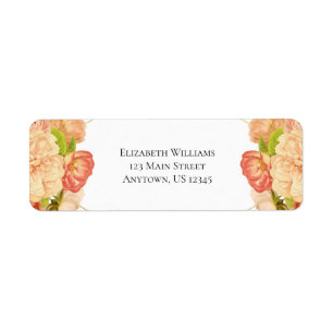 Peach Gold Watercolor Flowers Return Address