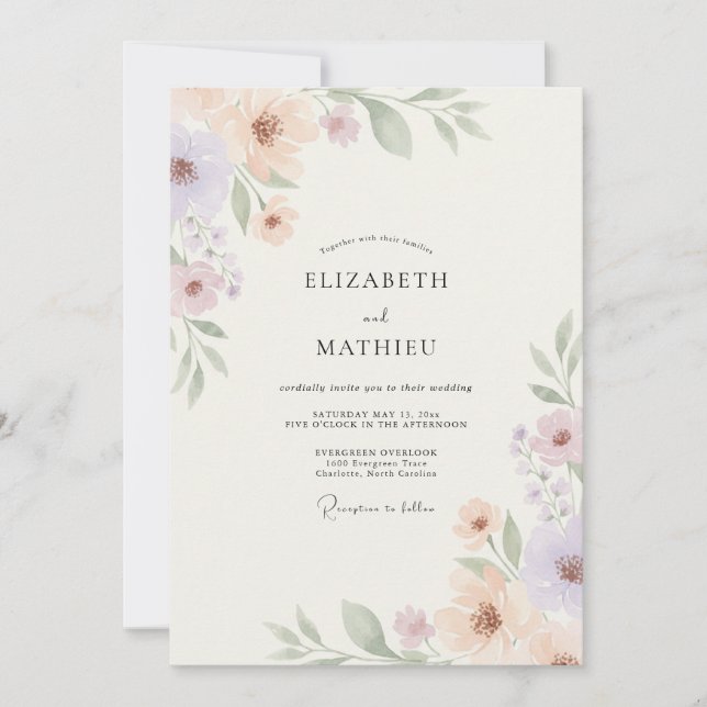 Peach Graceful Botanical Wedding Invitation (Front)