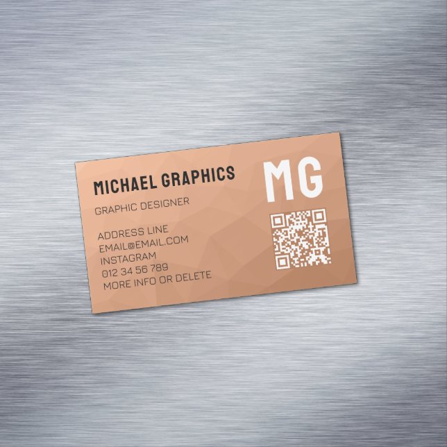 Peach gradient geometric mesh pattern QR code Magnetic Business Card (In Situ)