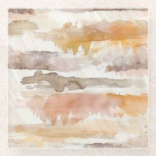 Peach Grapefruit Cream Cocoa Tan Stripes Glass Coaster