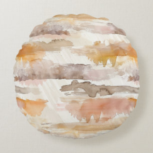 Peach Grapefruit Cream Cocoa Tan Stripes Round Pillow